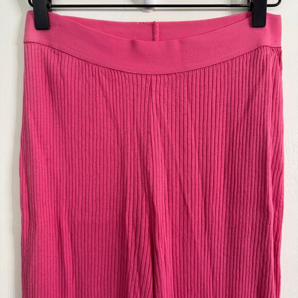 Boohoo Pink Ribbed High Waisted Wide Leg Pants Flare Size 6 (US) - Picture 2 of 7